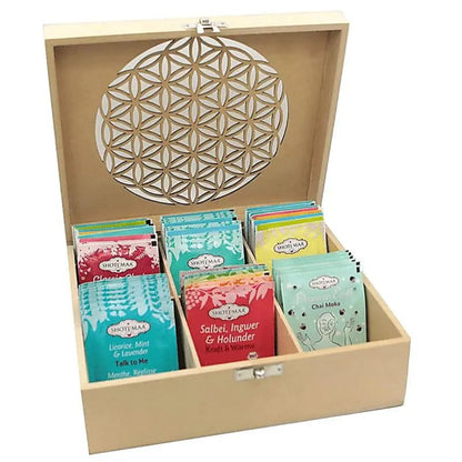 Coffret à Thé Fleur de Vie en Bois Mandala Fleur de vie