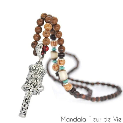 Collier Mala Bouddhiste Tibétain en perles de bois - Mandala Fleur de Vie Mandala Fleur de vie