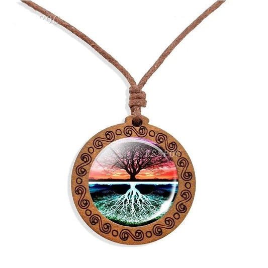 Collier Pendentif en Bois Arbre de Vie - Mandala Fleur de vie