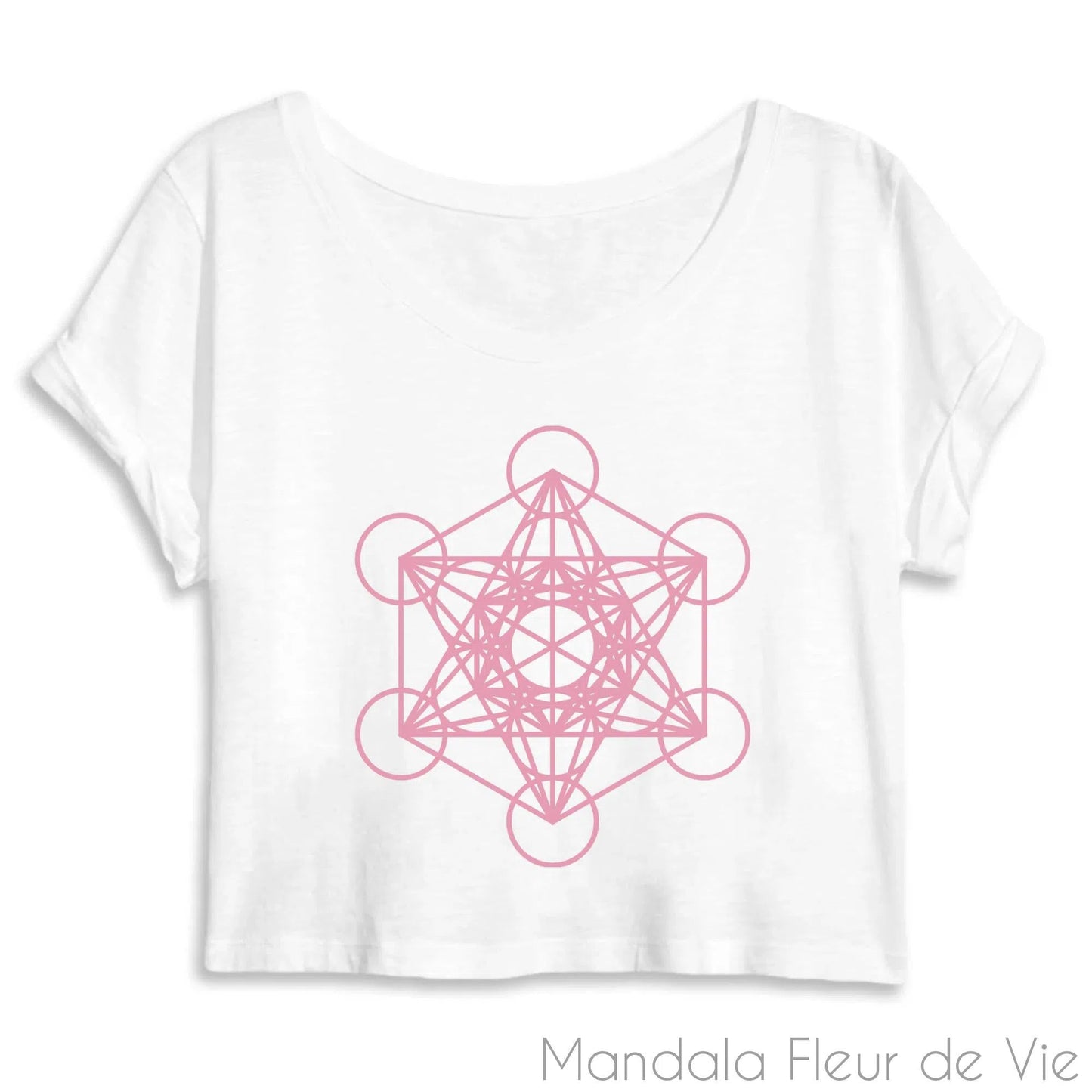 Crop Top Femme Cube de Métatron Rose en Coton Bio