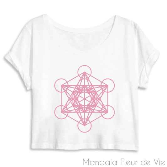 Crop Top Femme Cube de Métatron Rose en Coton Bio