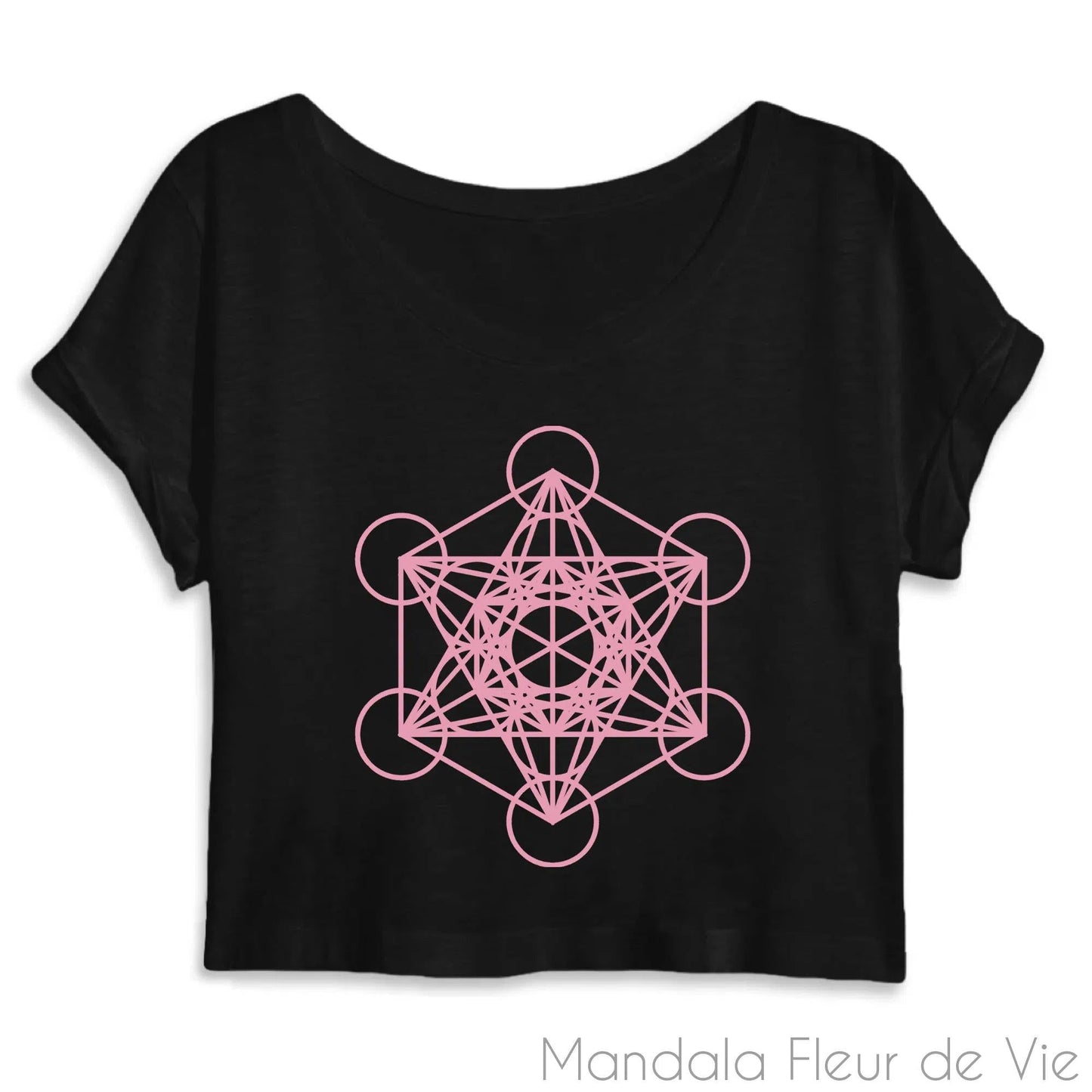 Crop Top Femme Cube de Métatron Rose en Coton Bio