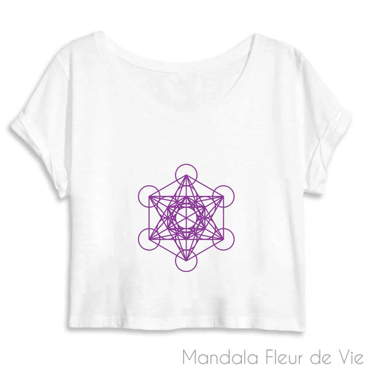 Crop Top Femme Cube de Métatron Violet en Coton Bio