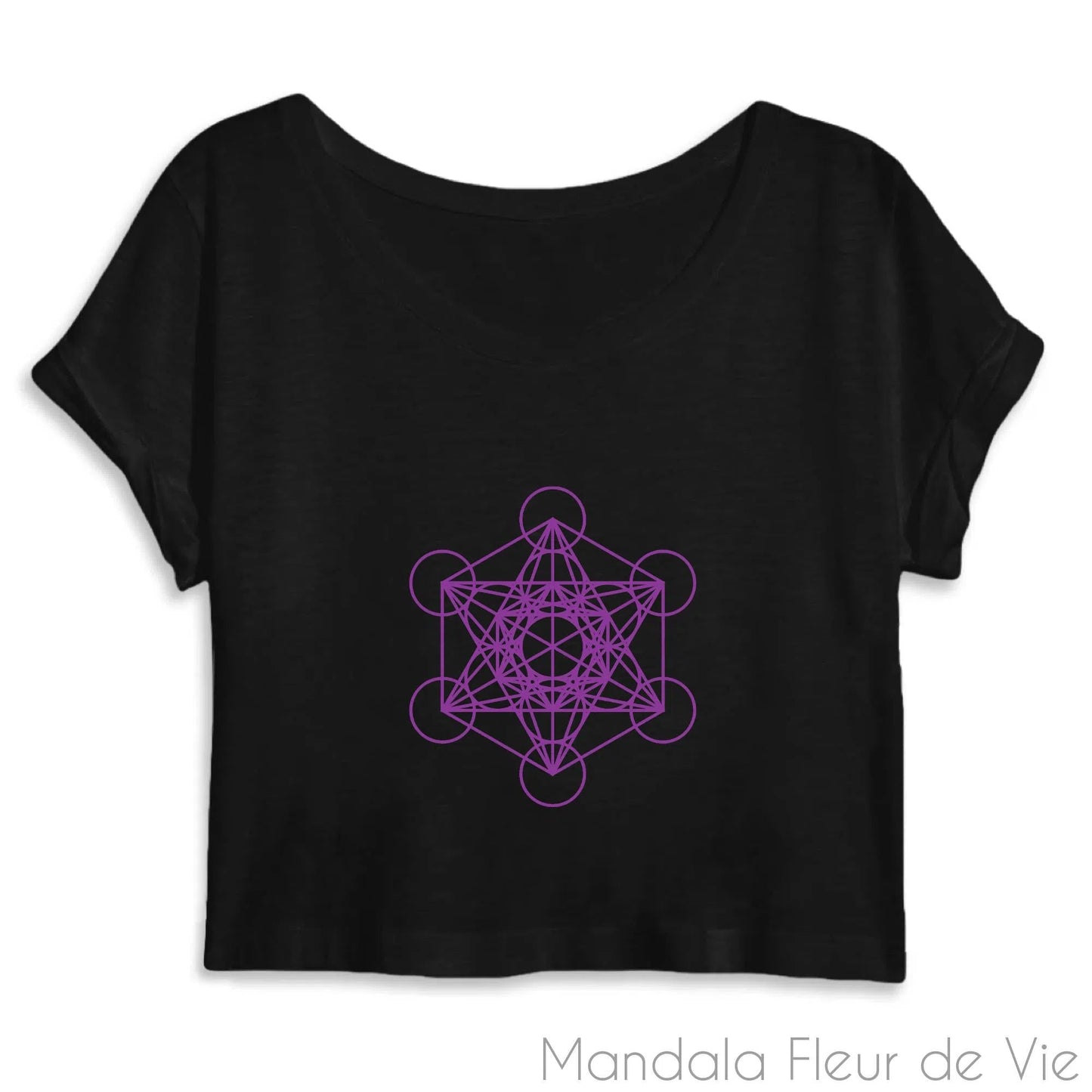 Crop Top Femme Cube de Métatron Violet en Coton Bio