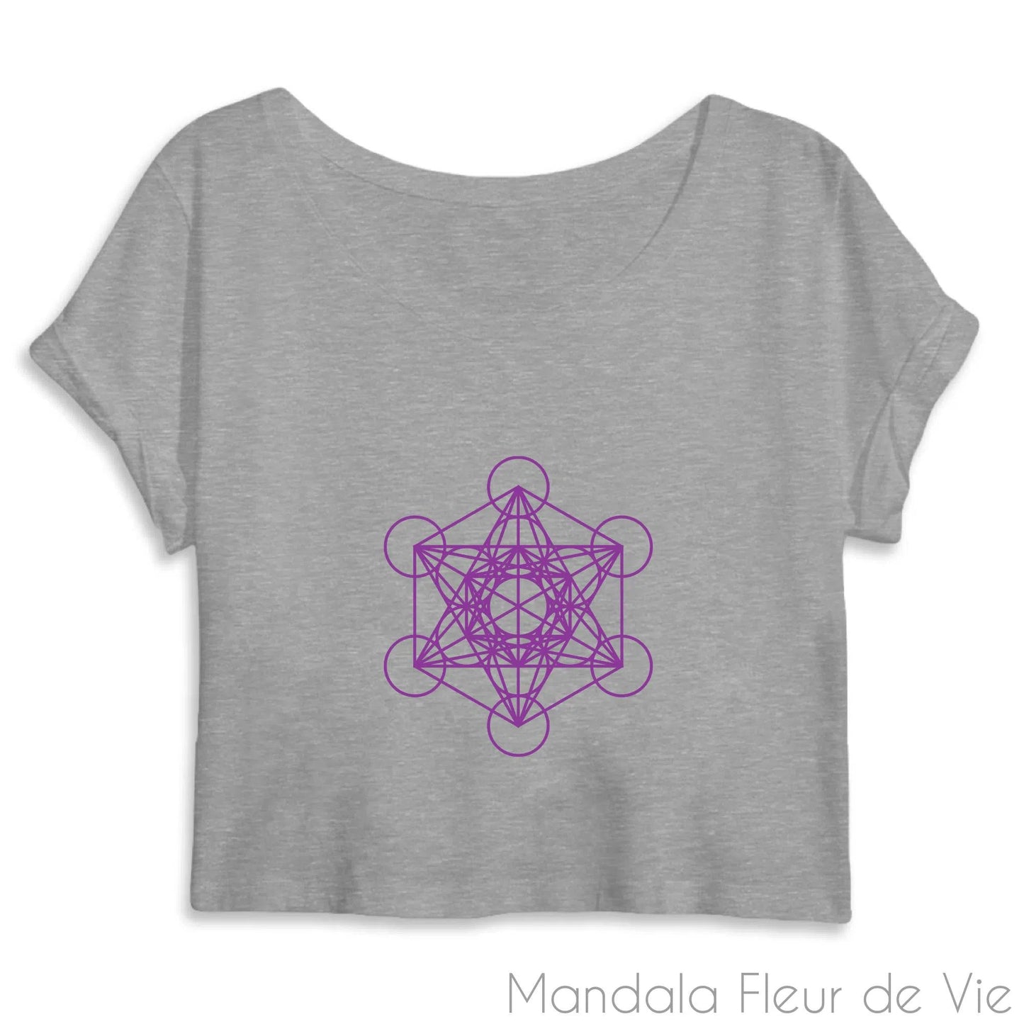 Crop Top Femme Cube de Métatron Violet en Coton Bio