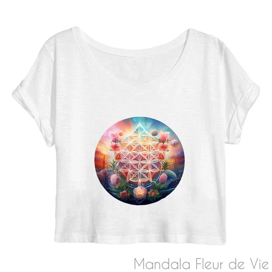 Crop Top Femme Fleur de Vie Univers - Mandala Fleur de vie