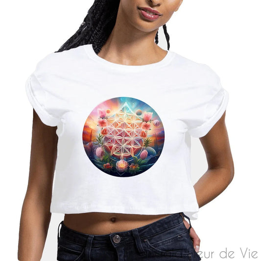 Crop Top Femme Fleur de Vie Univers - Mandala Fleur de vie