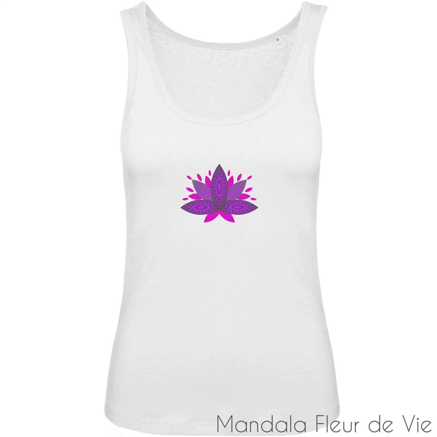 Débardeur Femme en Coton Bio Fleur de Lotus Rose Mandala Fleur de vie