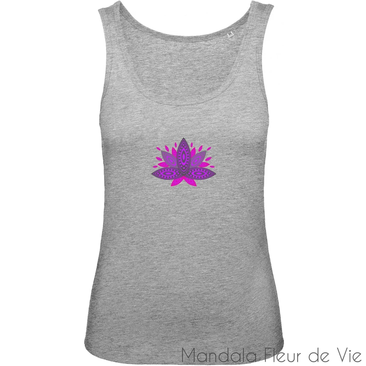 Débardeur Femme en Coton Bio Fleur de Lotus Rose Mandala Fleur de vie