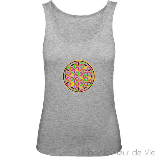 Débardeur Femme en Coton Bio Fleur de Vie Rainbow