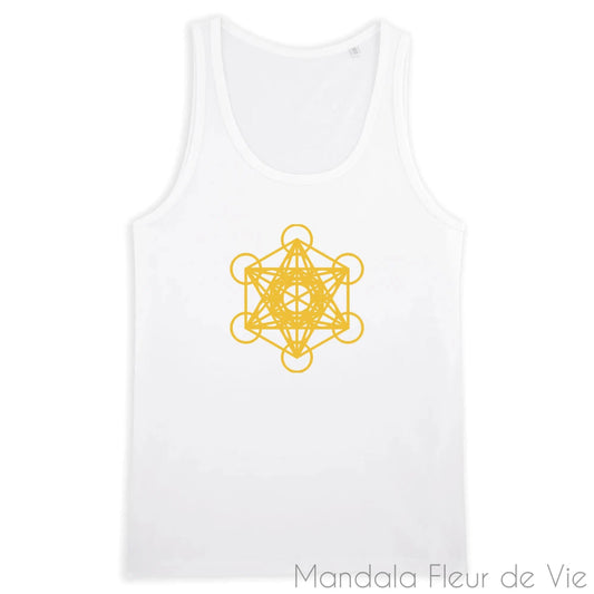 Débardeur Homme Géométrie Sacrée Cube de Métatron Or, en Coton Bio