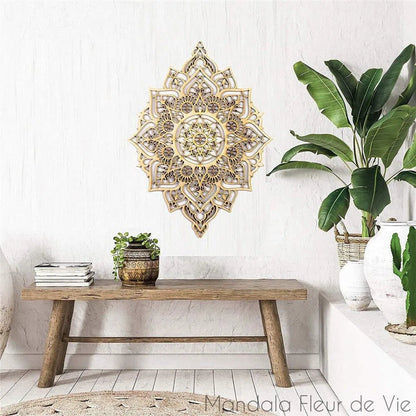 Décoration Mandala Fleur de Lotus en bois