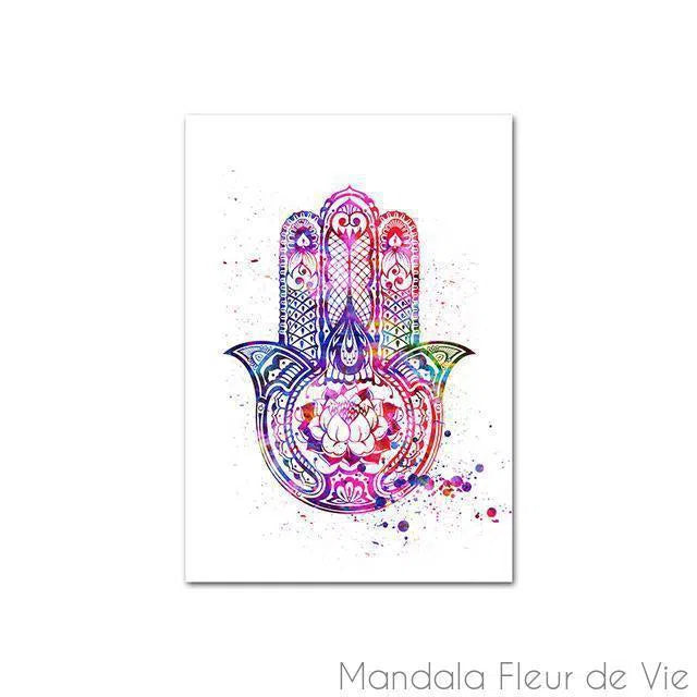 Décoration Murale Fleur de Vie Hamsa et Lotus