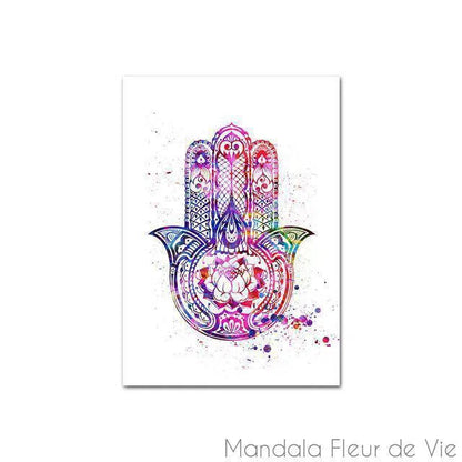 Décoration Murale Fleur de Vie Hamsa et Lotus