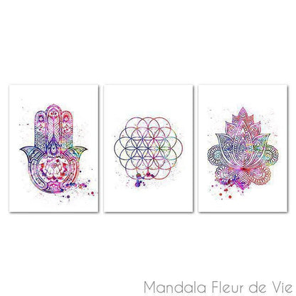 Décoration Murale Fleur de Vie Hamsa et Lotus