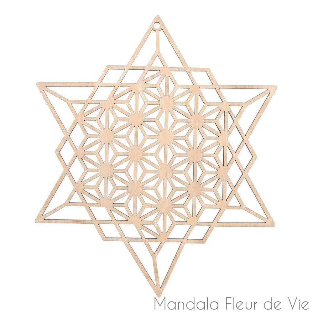 Fleur de Vie en Bois<br>Merkaba - 14 cm - Mandala Fleur de vie