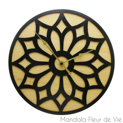 Horloge Murale Mandala Bois -Lotus - Mandala Fleur de vie