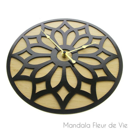 Horloge Murale Mandala Bois -Lotus - Mandala Fleur de vie