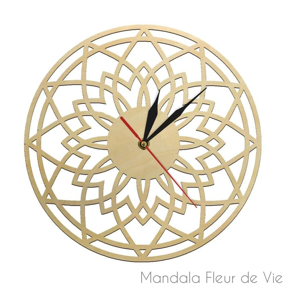 Horloge murale en bois - Mandala Lotus