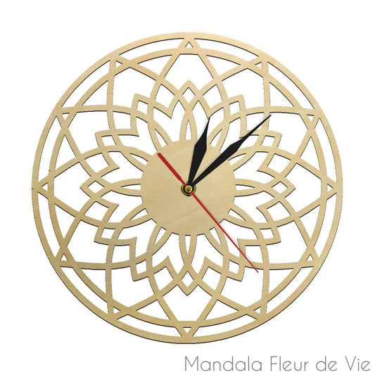 Horloge murale en bois - Mandala Lotus