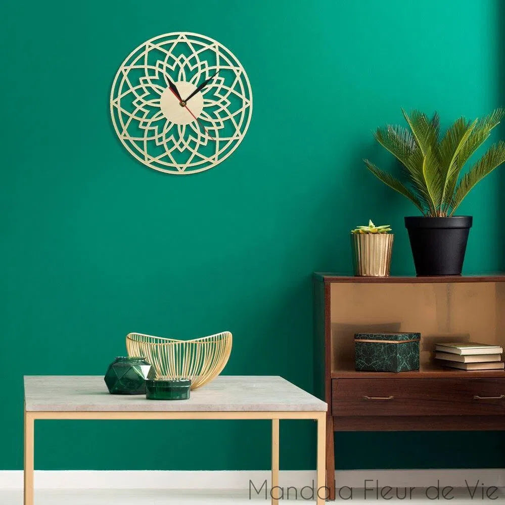 Horloge murale en bois - Mandala Lotus