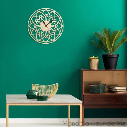 Horloge murale en bois - Mandala Lotus