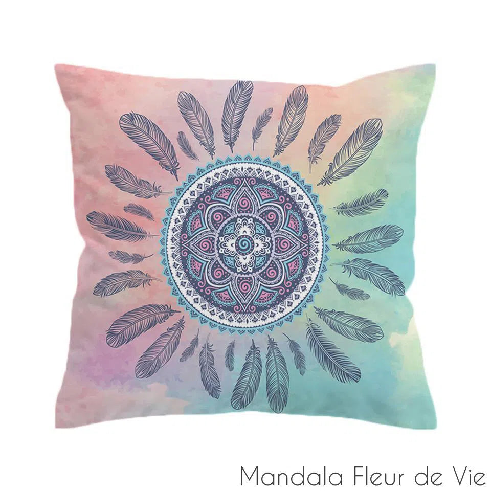 Housse de Coussin Mandala Attrape Rêves Pastel