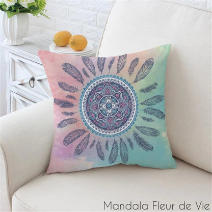 Housse de Coussin Mandala Attrape Rêves Pastel