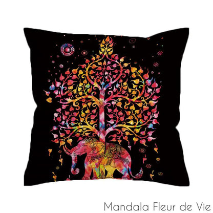 Housse de Coussin Mandala Éléphant Arbre de vie