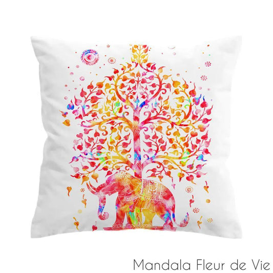 Housse de Coussin Mandala Éléphant