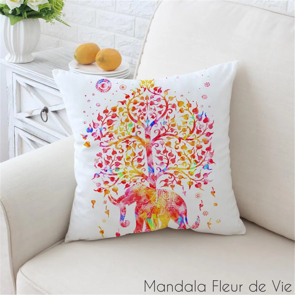 Housse de Coussin Mandala Éléphant