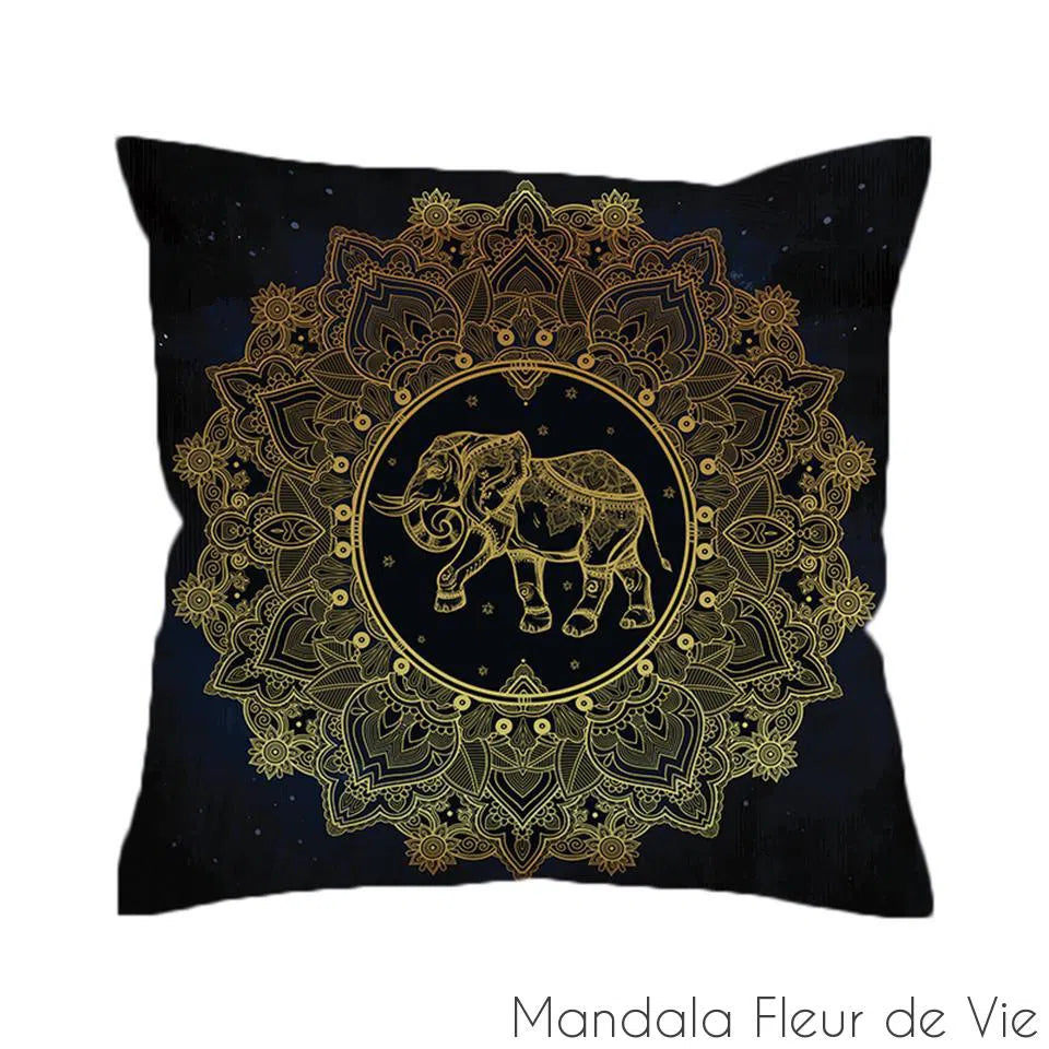 Housse de Coussin Mandala Eléphant Or