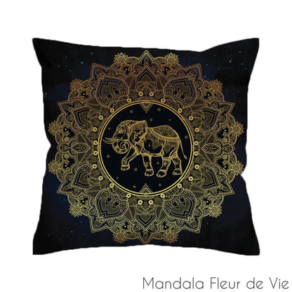 Housse de Coussin Mandala Eléphant Or