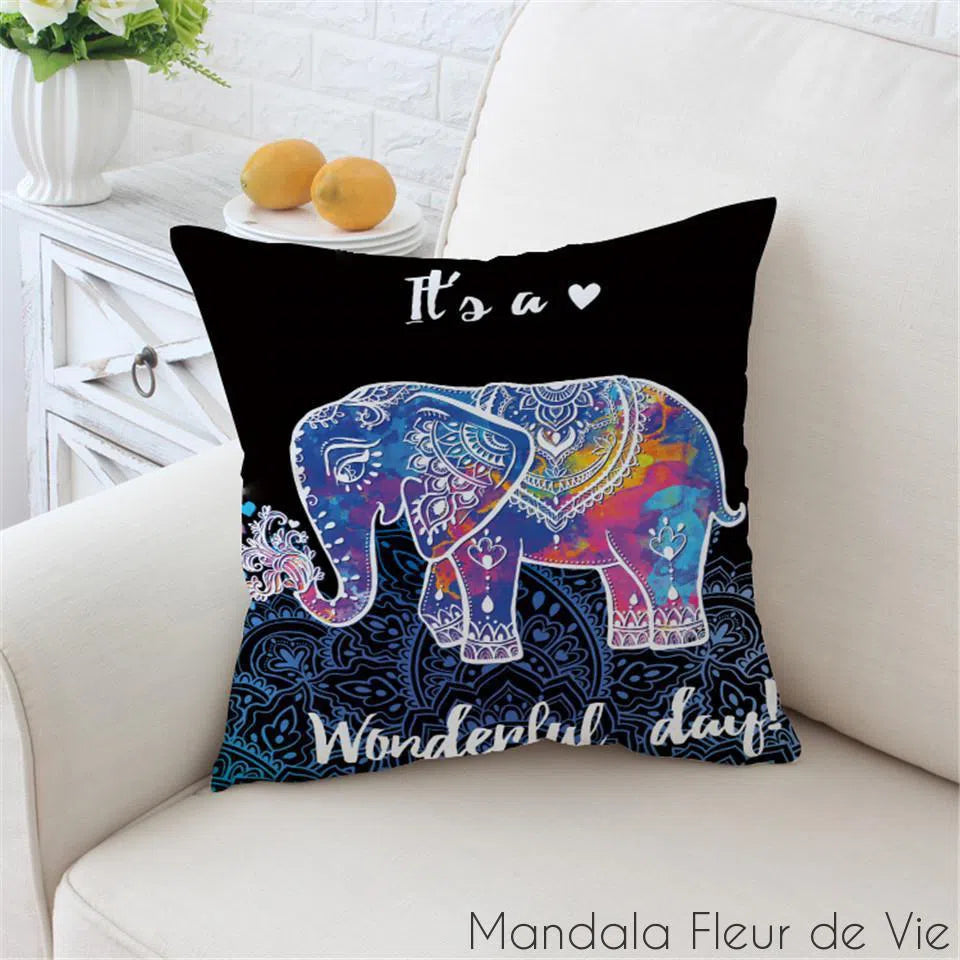 Housse de Coussin Mandala Eléphant Wonderful Day