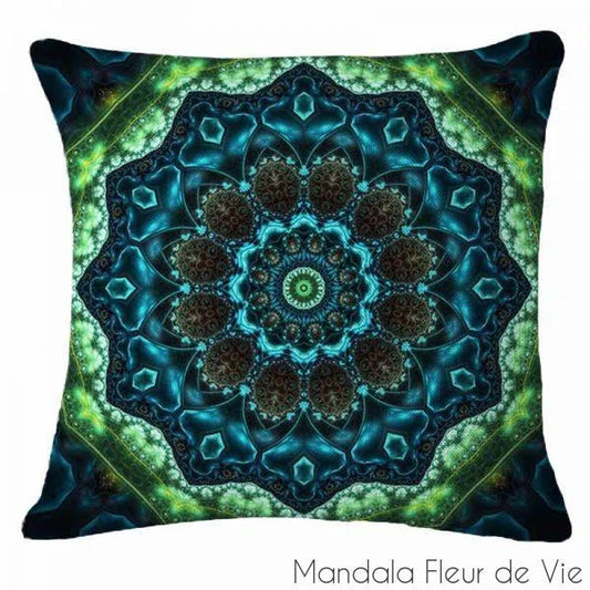 Housse de Coussin Mandala bleu vert