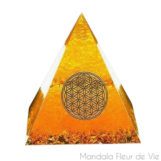 Orgonite Pyramide Fleur de Vie Citrine - Mandala Fleur de vie