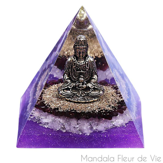 Orgonite Pyramide Mandala Bouddha - Mandala Fleur de vie