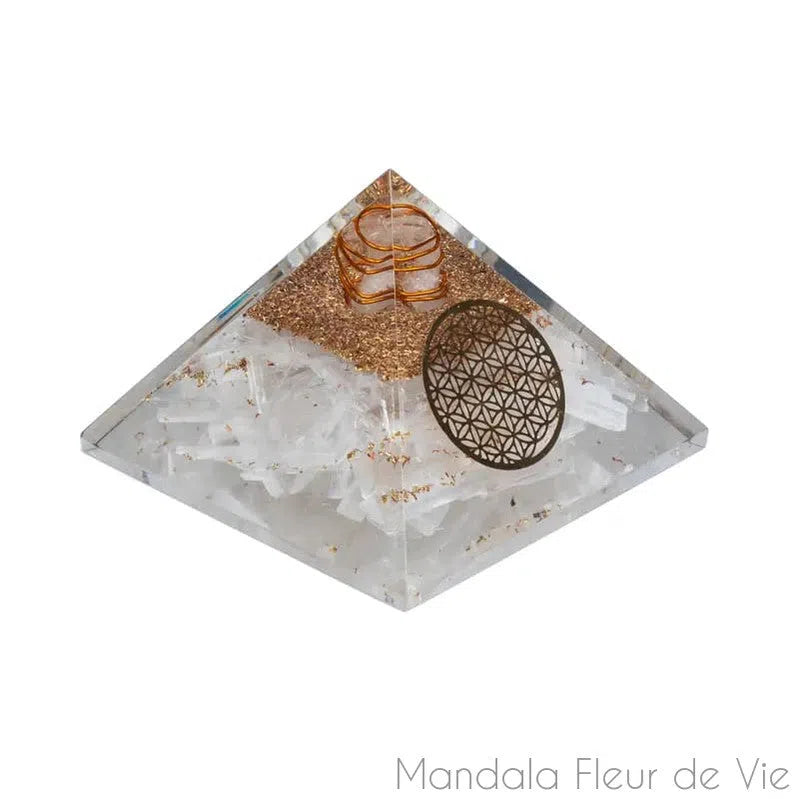 Orgonite Pyramide Sénénite - Mandala Fleur de vie