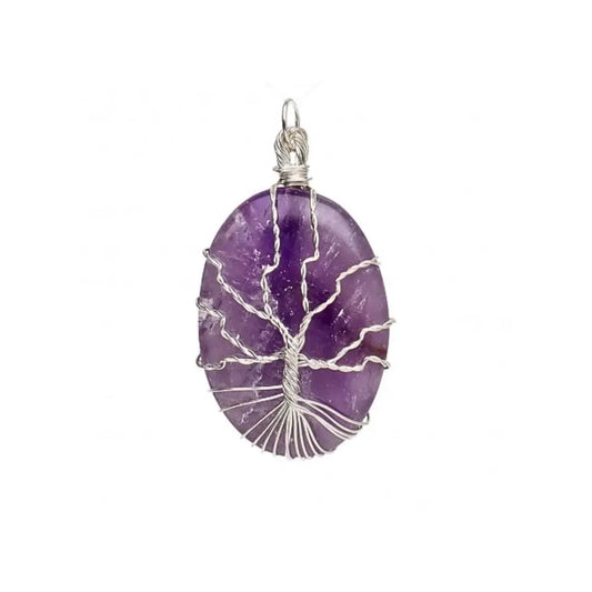 Amethyste arbre de vie pendentif argent