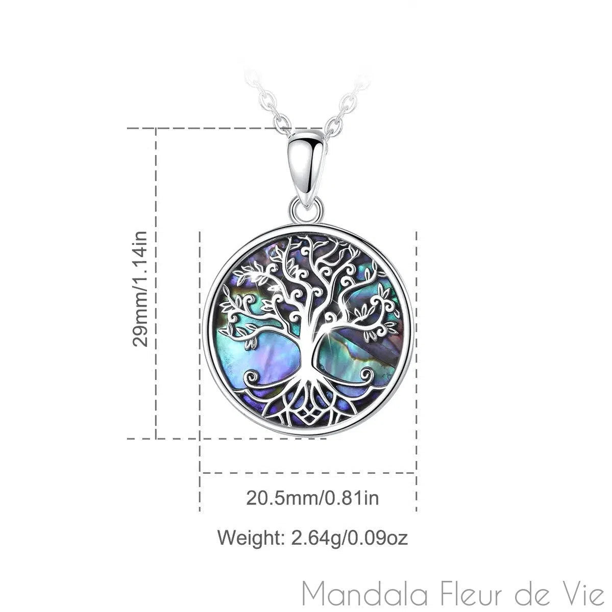 Pendentif Arbre de Vie Argent et nacre - Mandala Fleur de vie