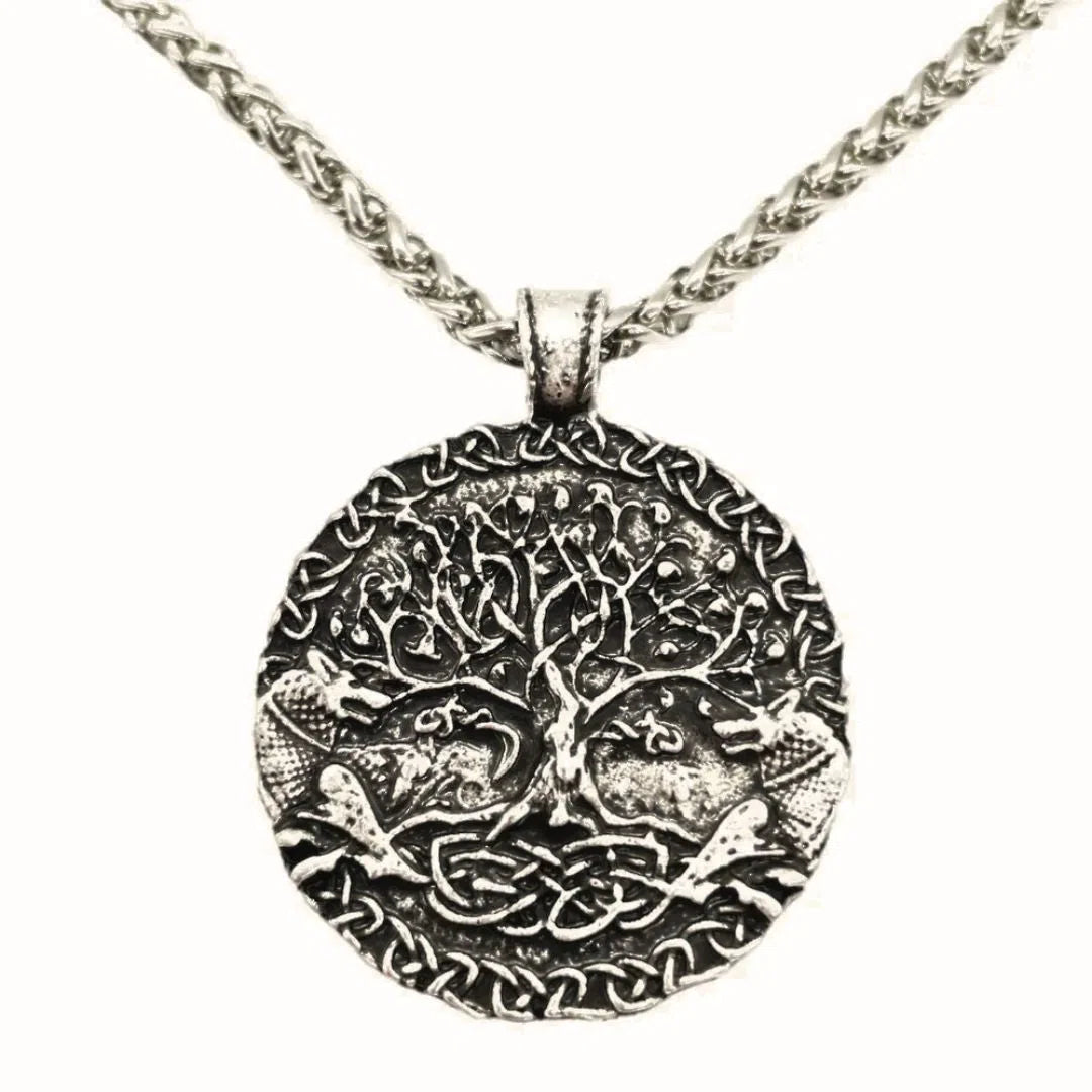 Pendentif Arbre de Vie & Couple de Loups Mandala Fleur de vie