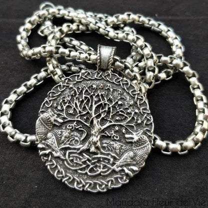 Pendentif Arbre de Vie & Couple de Loups Mandala Fleur de vie