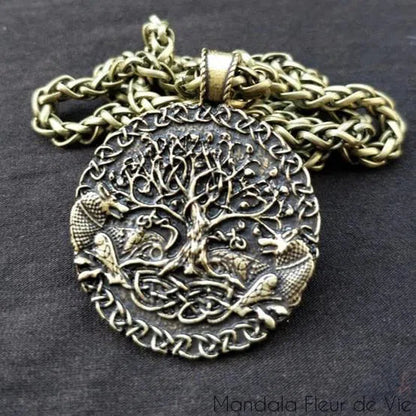 Pendentif Arbre de Vie & Couple de Loups Mandala Fleur de vie