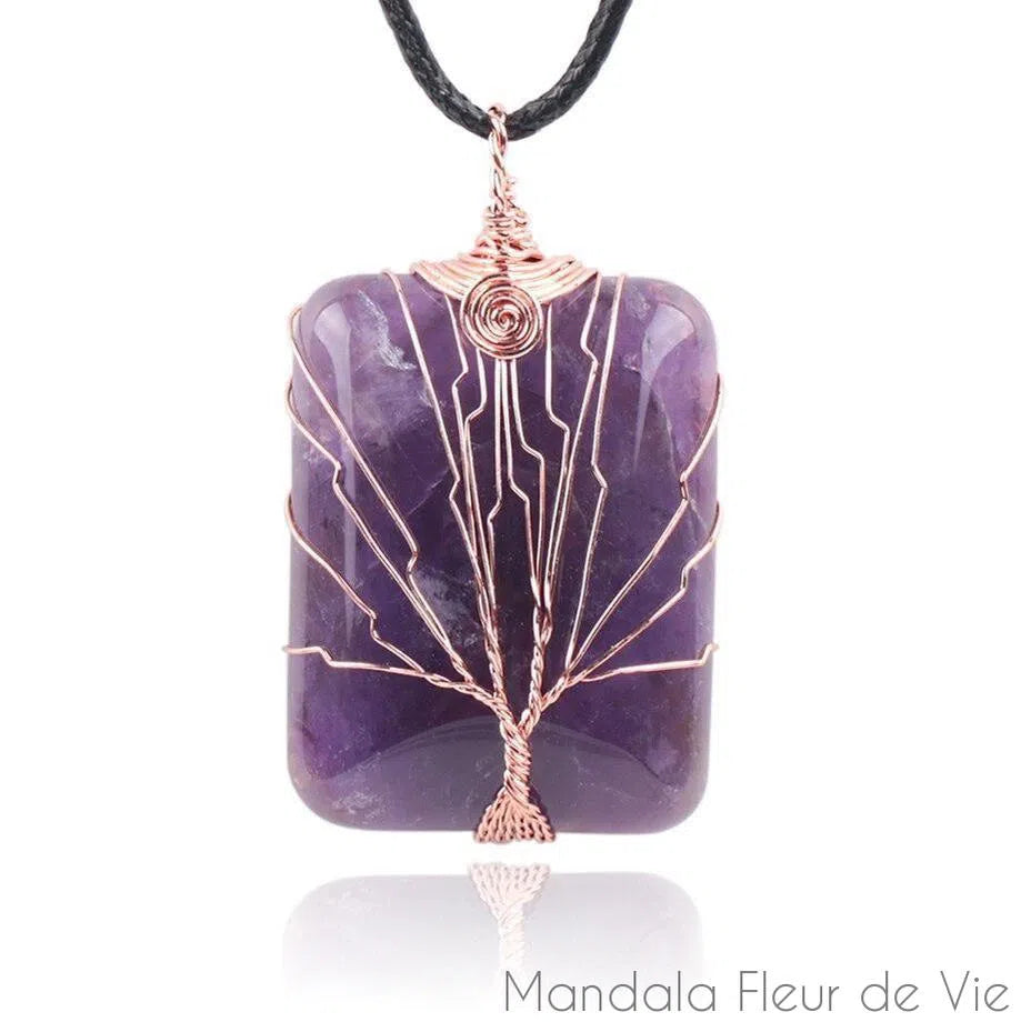 Pendentif Arbre De Vie En Tourmaline Rose Plaqué Argent - Neuf Sans Emballage, Collier Court