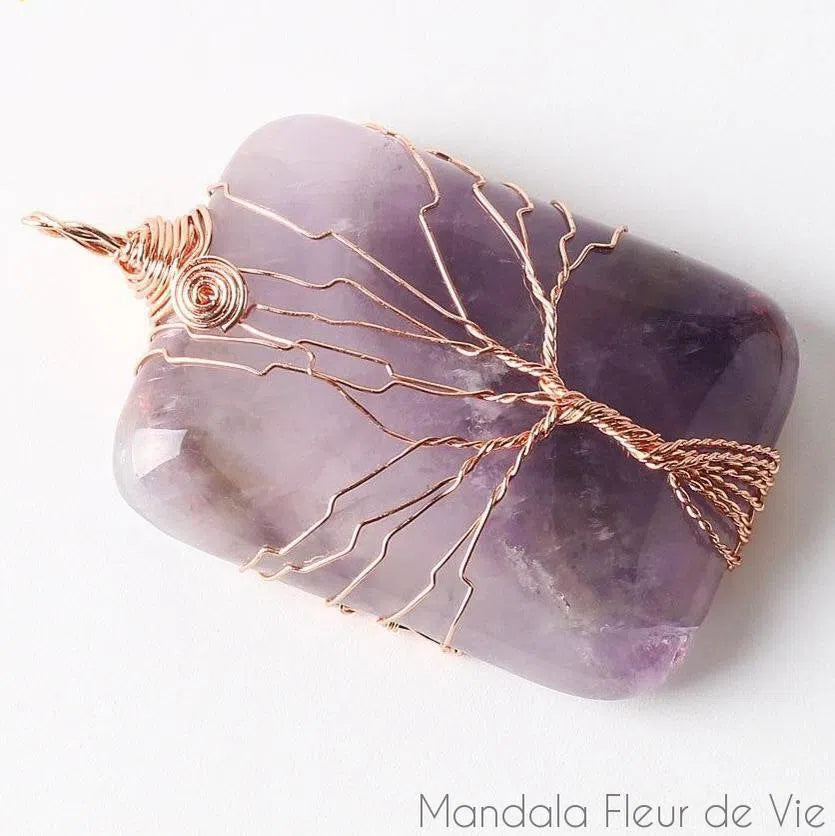Pendentif Arbre De Vie En Tourmaline Rose Plaqué Argent - Neuf Sans Emballage, Collier Court