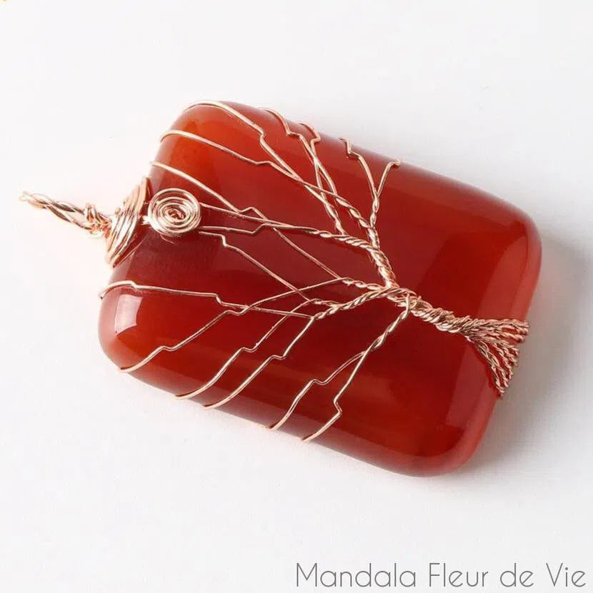 Pendentif Arbre De Vie En Fluorite Verte - Pierre Naturelle - Collier Plaqué Argent