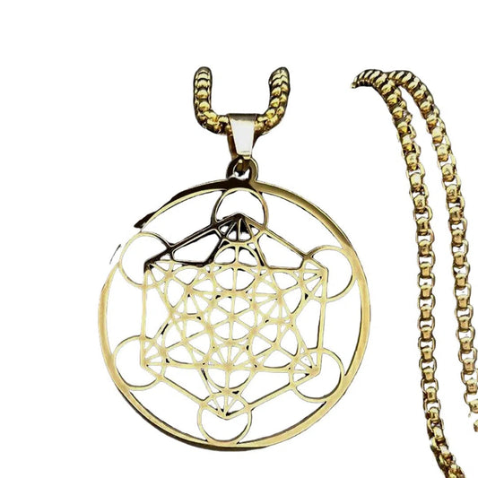 Pendentif Cube de Métatron Or en Acier Inoxydable