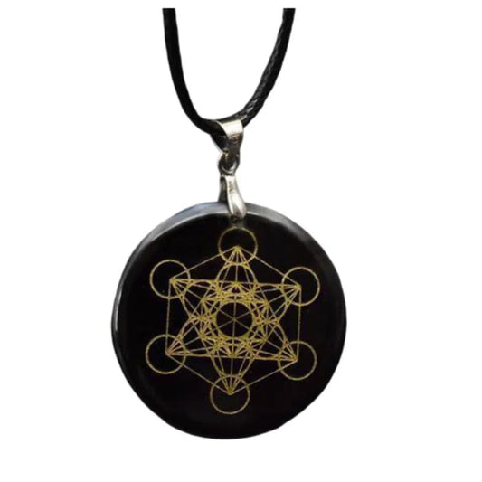 Pendentif Cube de Metatron<br>en pierre naturelle Mandala Fleur de vie