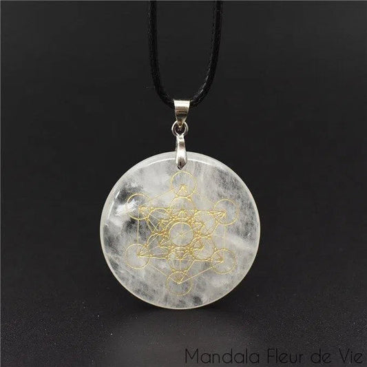 Pendentif Cube de Metatron<br>en pierre naturelle Mandala Fleur de vie
