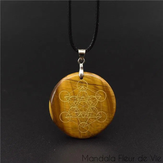 Pendentif Cube de Metatron<br>en pierre naturelle Mandala Fleur de vie